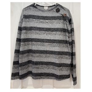 Cupio Gray Striped Long Sleeve Sweater with Decorative Faux Buttons Size Large